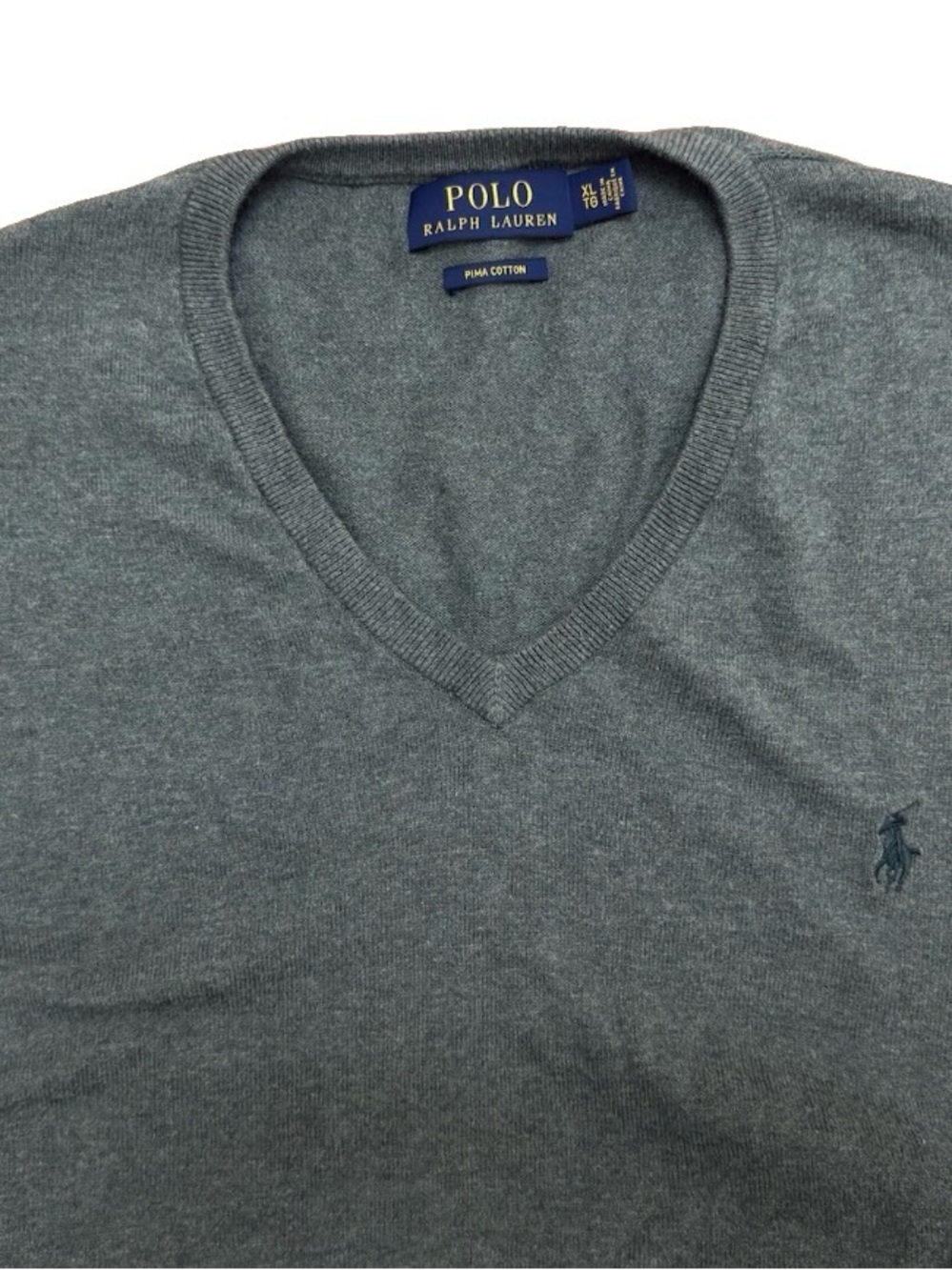 Polo Ralph Lauren V-Neck Sweater Men's XL Green Pima Cotton Soft Solid